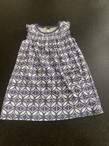 Tea Collection Girls Navy & White Geometric Shift Dress Ruffle Sleeve Size 6 - Picture 8 of 11