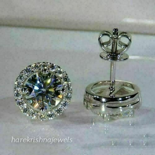 2.50CT Round Lab-Created Diamond Women's Halo Stud Earrings 14K White Gold FN - Picture 4 of 6