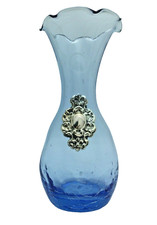 Vaso Vetro Craquelé Soffiato con Applicazione Argento Artigianale Made in Italy