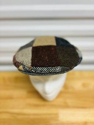 Jonathan Richard Ireland Plaid Patchwork Wool Driving Newsboy Cap S 7/8 