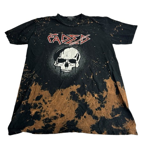 Knyew Faded Skull Tie Dye Graphic T-Shirt Black Orange Punk Style Size M - Picture 2 of 6