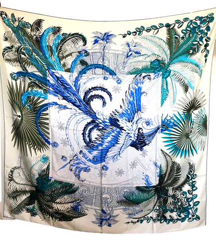 53"x53" blau Phönix Druck reine Maulbeer Köper Seide 16momme Schal Stola 135x135cm - Bild 5 von 11