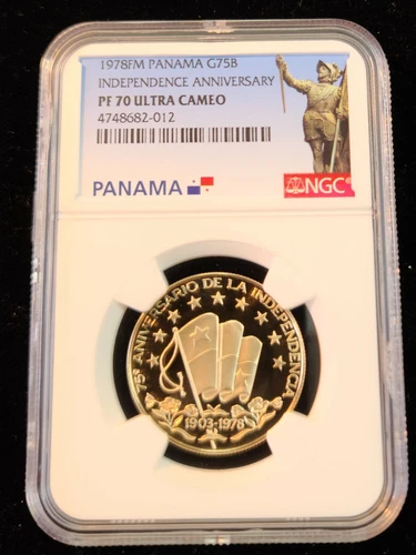 1978 PANAMA GOLD 75 BALBOAS INDEPENDENCE ANNIVERSARY NGC PF 70 ULTRA CAMEO