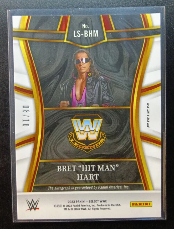 2023 Select WWE Bret "Hit Man" Hart Legendary Signatures Gold Prizm Auto /10 - Image 4 of 4