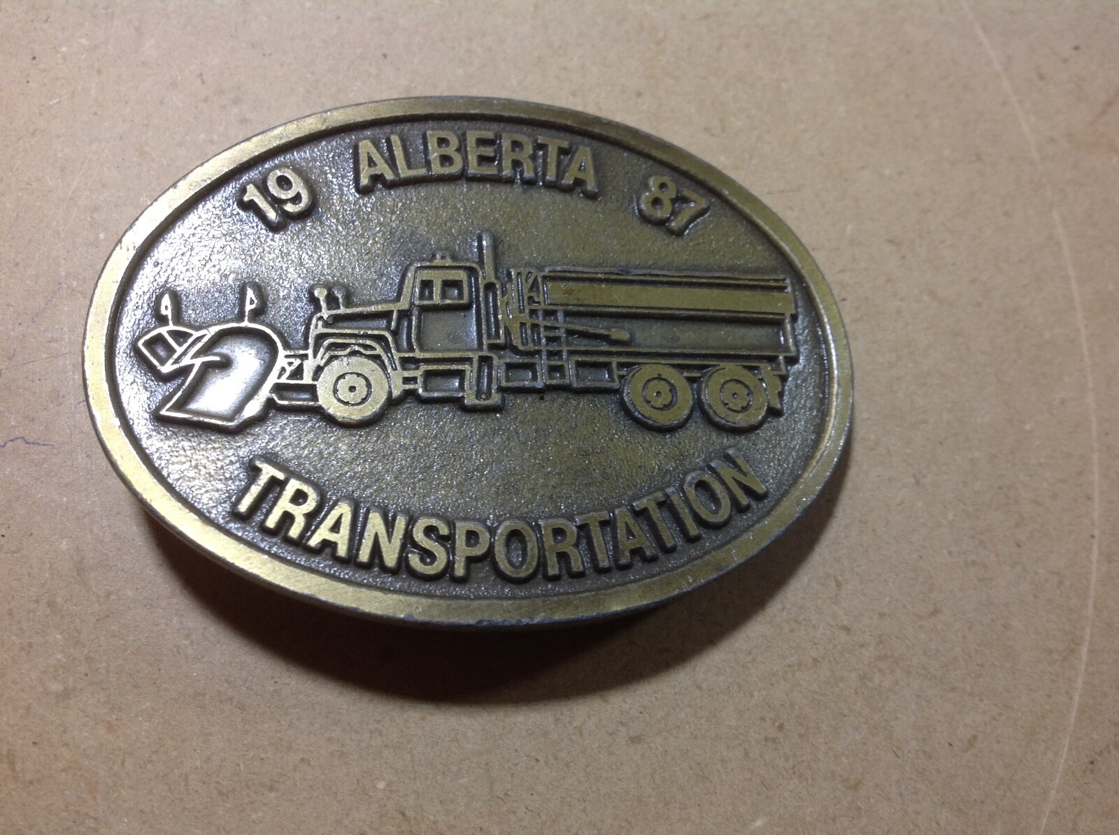 Vintage 1987 ALBERTA TRANSPORTATION Brass Belt Buckle Gem