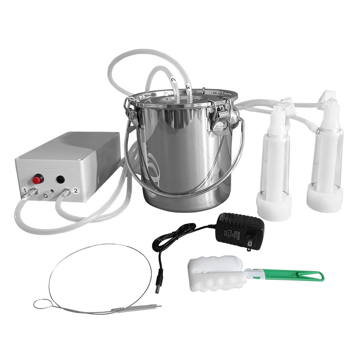 Electric Goat Milking Machine - 3L Stainless Steel Bucket, 2 Teat Cups, Portable For Small Farms