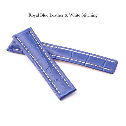 Croc-Grain Padded Leather Watch Straps Fit BREITLING Deployment Clasp 10 Colours - Picture 15 of 22