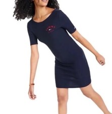 TOMMY JEANS Womens Embroidered Logo Graphic Above The Knee Bodycon Dress L NWT