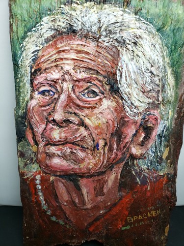 Artist IRMA BRACKEN Native American Elder Painted on Primitive Wood 3D Effect - Picture 4 of 10
