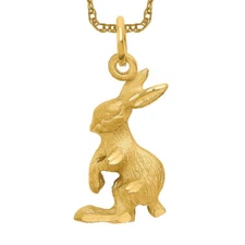 14K Solid Yellow Gold Jack Rabbit Necklace