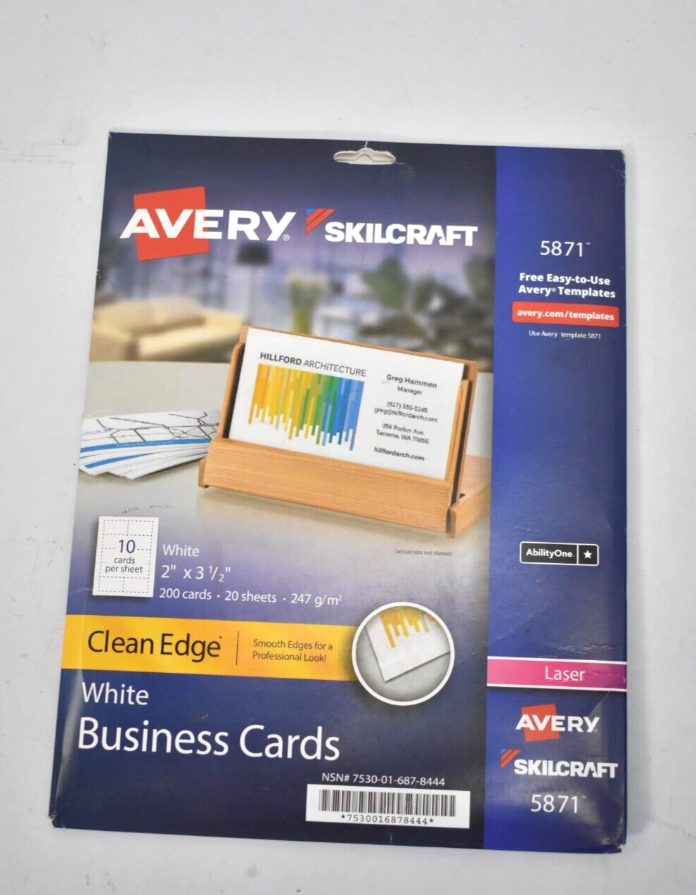 Avery Clean Edge Business Cards, Laser, X 1/2, White,, 60 OFF
