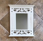 Vintage Distressed Ornate Victorian Shabby Column Look Carved Wall Mirror Ivory