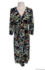 LOFT Womens Floral Maxi Dress Size 6 Tie Waist 3/4 Sleeve V-Neck Zip Up 328P