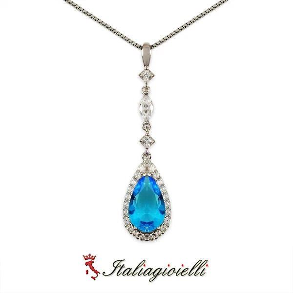 Regale Collana Goccia Brillante con Topazio in Argento 925 Rodiato Oro Bianco - Immagine 3 di 4