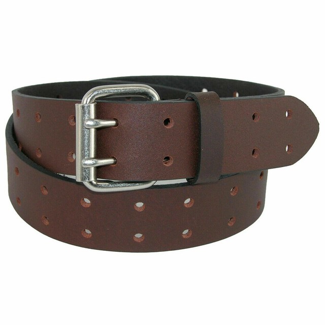 men's double prong black leather belt