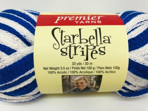 Madeja única de polietileno Premier Yarns Starbella Stripes Keep Cool azul blanco #17-07 - Imagen 4 de 7