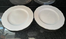 Spode Dinner Plates White Platinum Scalloped Set of 2 Vintage Victorian Classy