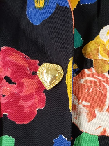 Louis Feraud Vintage 3 Piece Set Jacket Shirt Skirt 14 Black Floral Cotton Lined - Picture 6 of 24
