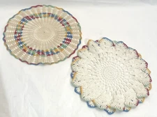 2 Crochet Doilies 8.5" Handmade Rainbow Layered Doily Round - Excellent
