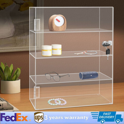 4-Layer Clear Acrylic Countertop Display Case Locking Cabinet Showcase Box White