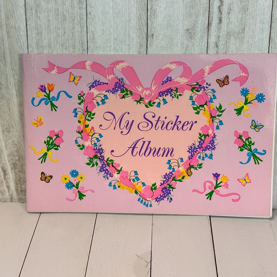 Álbum de pegatinas SandyLion vintage años 80 corazón flores lazos mariposa 5,50" x 8,50" Foto 2 de 4