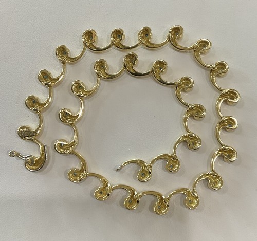 18k Gold Fancy Wave Link and Treated Blue Diamond Necklace 16.5" - Picture 10 of 15