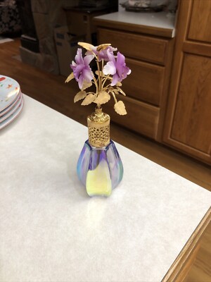 Vintage DeVilbiss Atomizer Perfume Bottle Flowers Iridescent Rare 8 