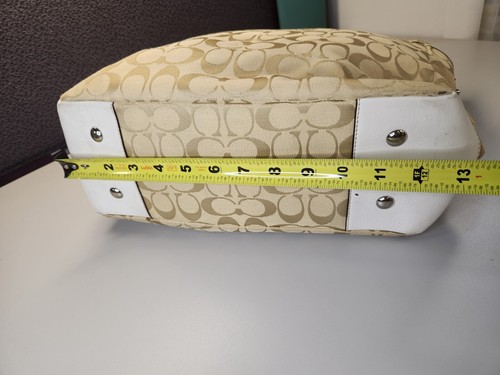 COACH GALLERY SIGNATURE BEIGE & WHITE JACQUARD LEATHER Y2K TOTE HANDBAG F23297 - Picture 12 of 19