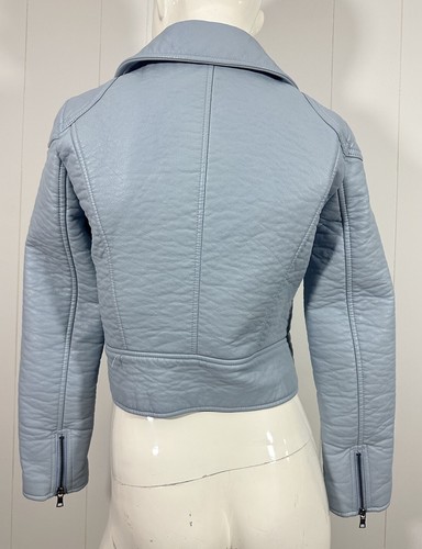 Ann Taylor Women’s Sky Blue Faux Leather Moto Jacket Size Small Petite - Picture 5 of 16