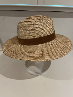 Gigi Pip Isla Straw Fedora Summer Beach Lounge Vacation Hat One Size GIGI PIP Isla Straw Fedora Hat Wide Brim Natural Brown Suede  main image 4