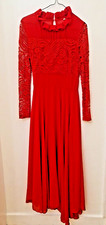 Red Maxi Flared Ruffled Collar Dress Women's Size S Lace
