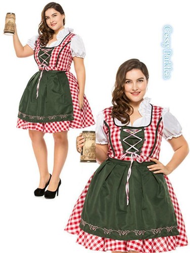 Z-O3-3 Plus Size Oktoberfest Traditional German Beer Girl Costume Dirndl - Foto 1 di 6