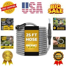 25 Ft Metal Garden Hose with Nozzle, 25Ft x 5/8 In. 304 Stainless Steel Meta...