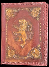 Vintage Embossed Leather Book Cover Gold Lion 