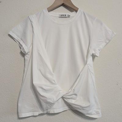 Amur Women's White Zahra Twist Front Tee Crew-Neck T-Shirt Top Size Medium 