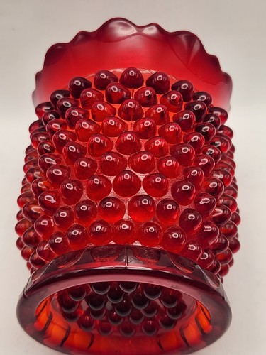 Fenton Ruby Red Amberina Glass Hobnail Spooner Open Sugar UV Glow Vintage - Picture 14 of 17