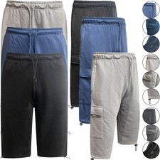3 Pack Mens Long Shorts Cargo 3/4 Length Baggy Cotton Jersey Gym Bottoms S-2XL