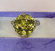 Peridot Ring, Round Cut 15mm - 11.85ctw  Gorgeous Band Of SS .925  