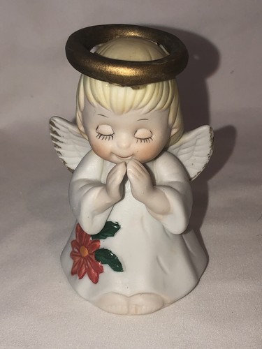 Vintage George Good Angel Figurka Dzwonek Ceramika Oba oczy Zamknięte