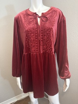 Red Velvet Embroidered Top Xxxl 3X Holiday Party NWT 