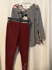 Ricrac Ruffles Girls Size 6 Christmas Snowman Peplum Tunic Maroon Leggings