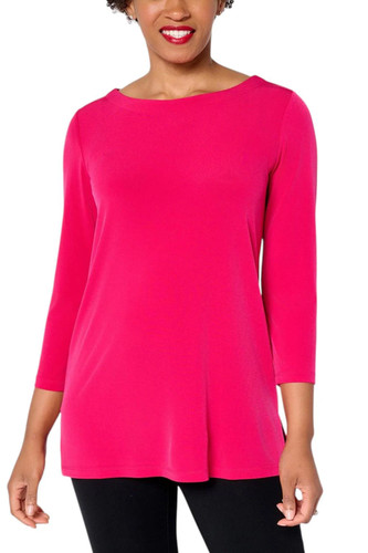 Susan Graver Modern Essentials Pleated Liquid Knit Tunic Pink Muse