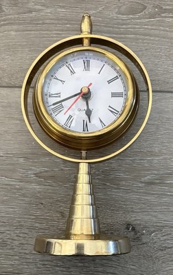 Brass 8.5  Wellgain Quartz  Swivel Gyroscope Desk Clock
