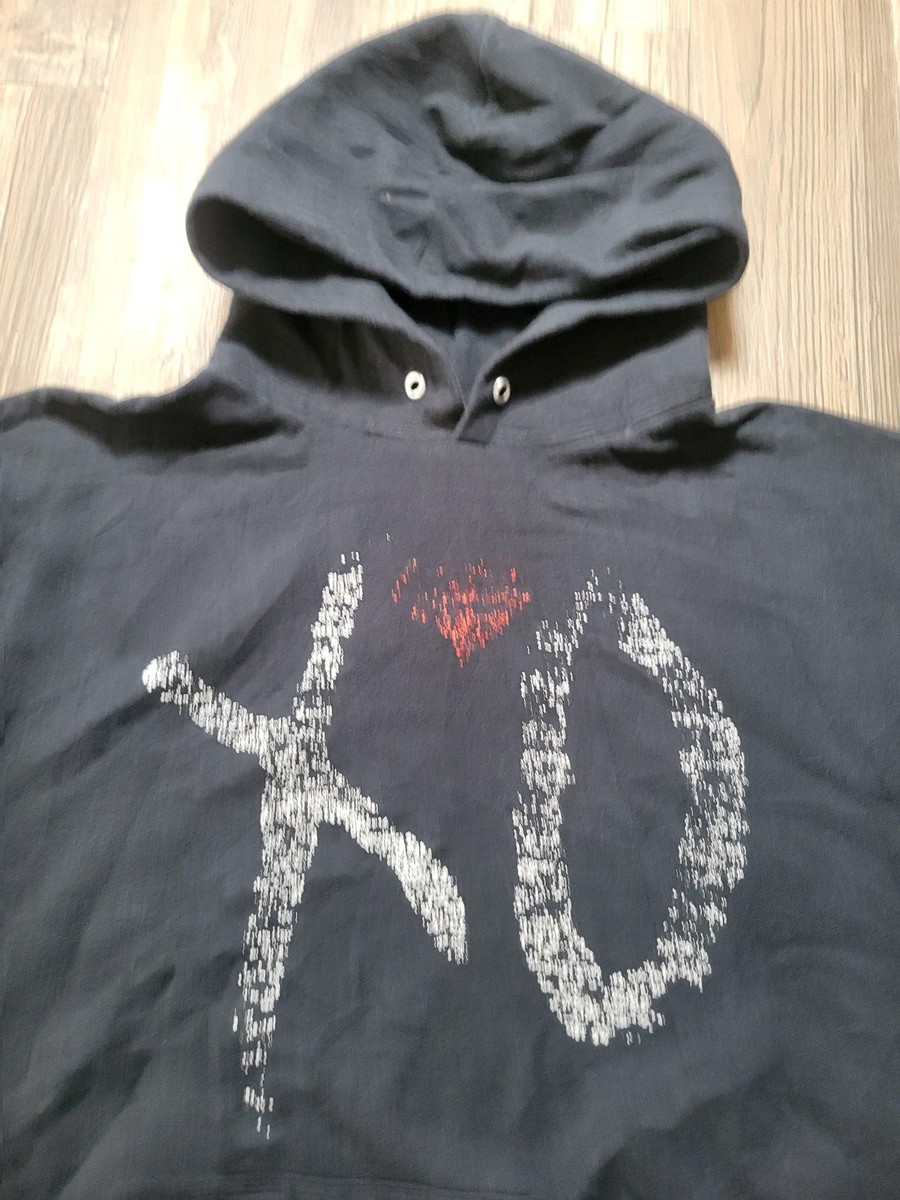 Port and Company Hoodie Mens Medium Black XO Heart Graphic Pullover Sweatshirt View 2