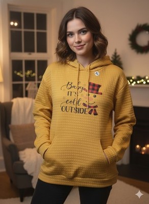 Custom Adult Xl Yellow Baby Its Cold Outside Waffle Hoodie