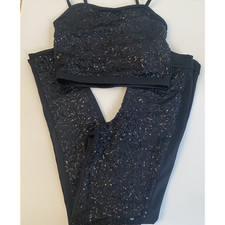 Balera Dance Solid Black Sequined Pants and Top. Top is Weissman Brand. Size SA