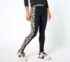 LOGO by Lori Goldstein Regular Print and Solid Leggings Black M New