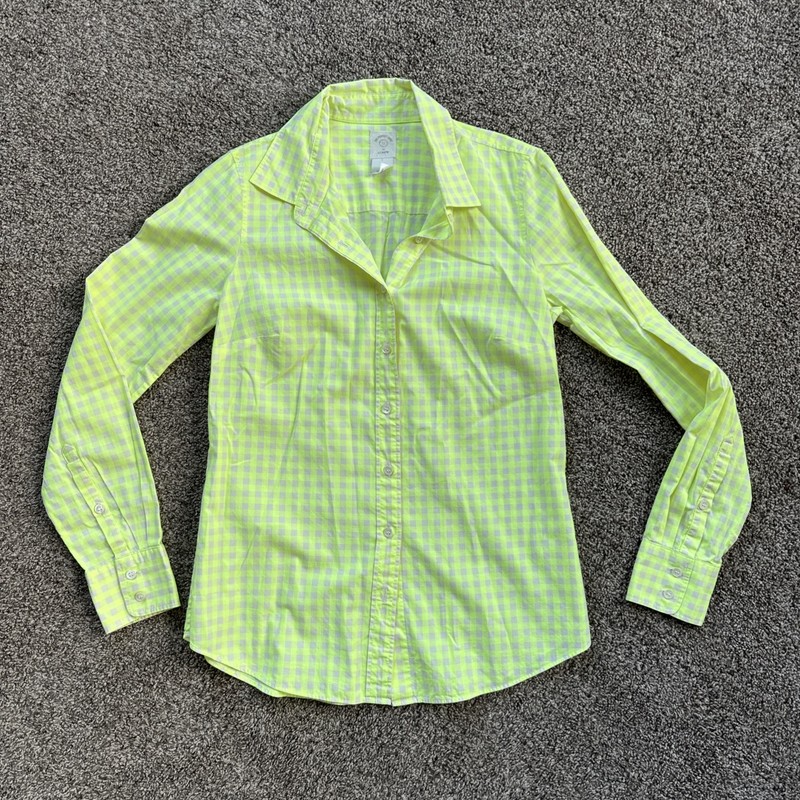 The Perfect Shirt By J. Crew Women’s 0 100% Cotton Neon Yellow Tan Plaid EUC