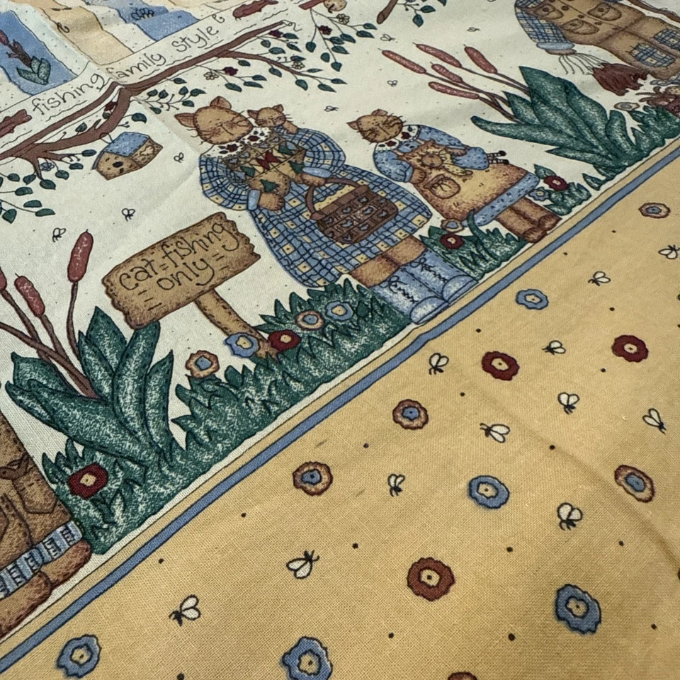 Cats Family Fishing Farm Country Peace Creek Border Cotton Fabric Kittens 1996 - Image 4 of 4