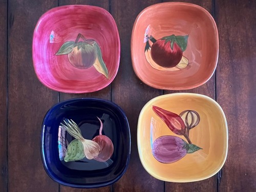 Laurie Gates Soup/Cereal Bowls 6” Set Of 4 Vegetable / Dots Pattern - 第 1/9 張圖片
